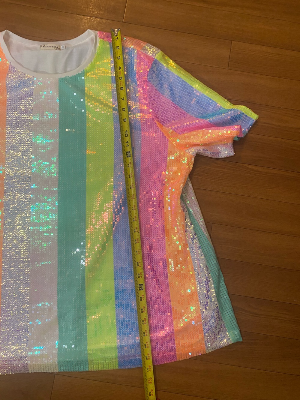 Sequin Pastel Stripe Short Sleeve blouse - 3X - Picture 5 of 7